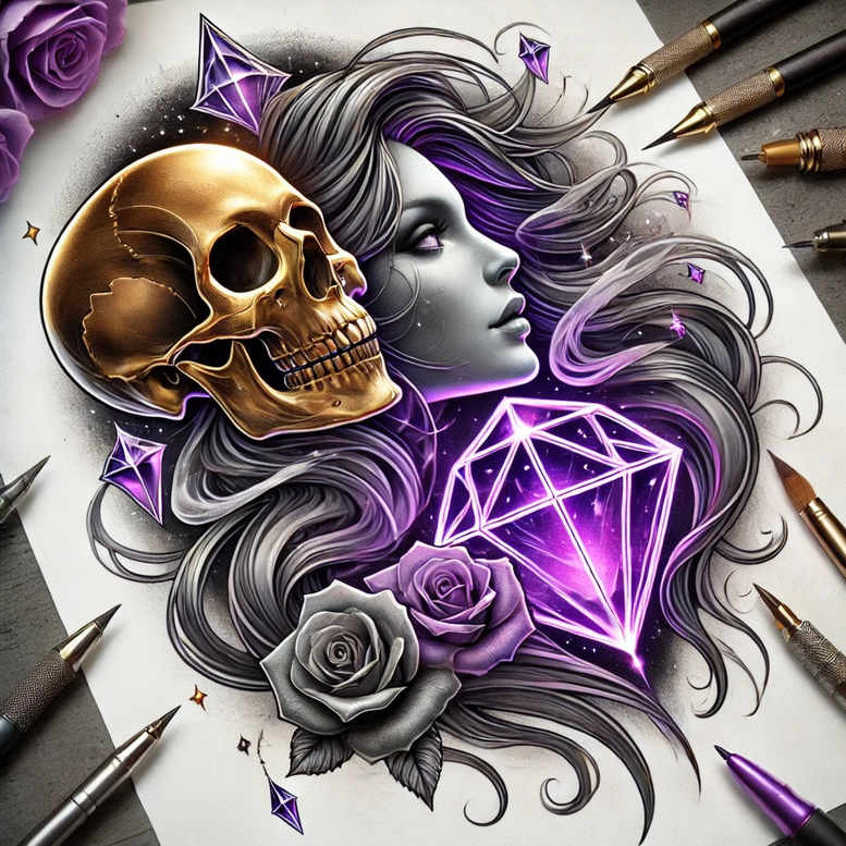 abstract-skull-tattoo – tattoo design ideas free ai generated – bloodcurdling – for-lower-leg – Gallery: skulls-inkby-ai