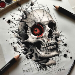 bold-contour-skull-tattoo – tattoo design ideas free ai generated – crawling – for-shin – Gallery: skulls-inkby-ai
