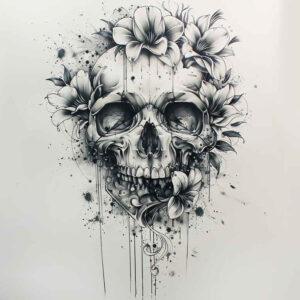 bold-contour-skull-tattoo – tattoo design ideas free ai generated – shadowy – for-lower-arm – Gallery: skulls-inkby-ai