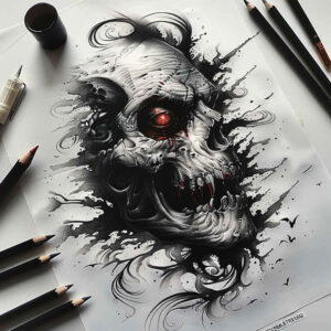 colorful-skull-tattoo – tattoo design ideas free ai generated – ominous – for-upper-arm – Gallery: skulls-inkby-ai