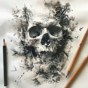contour-skull-tattoo – tattoo design ideas free ai generated – void – for-upper-thigh – Gallery: skulls-inkby-ai