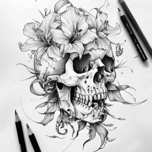 courage-symbol-skull-tattoo – tattoo design ideas free ai generated – bizarre – for-chest – Gallery: skulls-inkby-ai