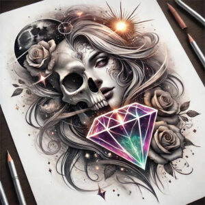 death-symbol-skull-tattoo – tattoo design ideas free ai generated – creepy – for-stomach – Gallery: skulls-inkby-ai