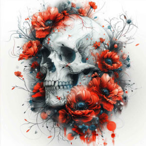 death-symbol-skull-tattoo – tattoo design ideas free ai generated – dripping – for-lower-back – Gallery: skulls-inkby-ai