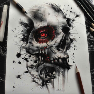 detailed-skull-tattoo – tattoo design ideas free ai generated – gothic – for-upper-chest – Gallery: skulls-inkby-ai