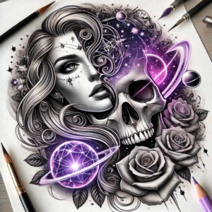 dot-skull-tattoo – tattoo design ideas free ai generated – spine-chilling – for-triceps – Gallery: skulls-inkby-ai