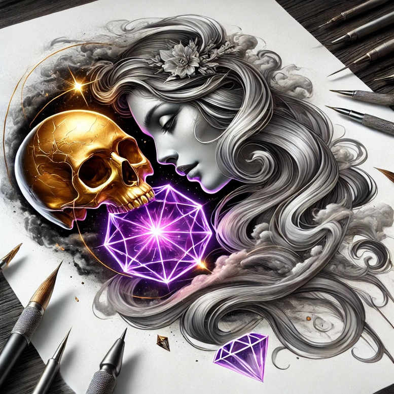 energy-skull-tattoo – tattoo design ideas free ai generated – abandoned – for-back – Gallery: skulls-inkby-ai