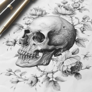 expression-skull-tattoo – tattoo design ideas free ai generated – eerie – for-upper-chest – Gallery: skulls-inkby-ai