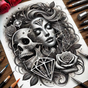 feather-skull-tattoo – tattoo design ideas free ai generated – abyss – for-toe – Gallery: skulls-inkby-ai