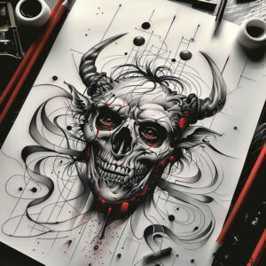 life-motif-skull-tattoo – tattoo design ideas free ai generated – phantom – for-inner-arm – Gallery: skulls-inkby-ai