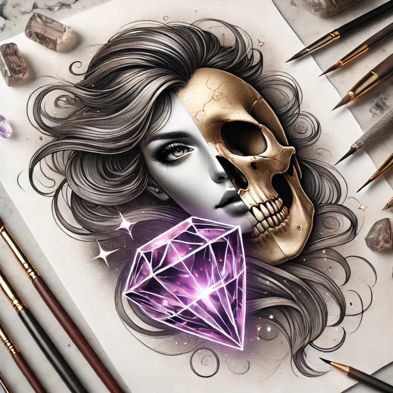 light-effect-skull-tattoo – tattoo design ideas free ai generated – twisted – for-knee – Gallery: skulls-inkby-ai