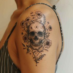 minimalist-skull-tattoo – tattoo design ideas free ai generated – sombre – for-side-torso – Gallery: skulls-inkby-ai