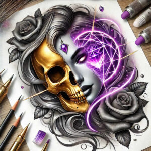 motif-skull-tattoo – tattoo design ideas free ai generated – whisper – for-lower-thigh – Gallery: skulls-inkby-ai