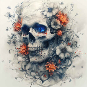 moving-skull-tattoo – tattoo design ideas free ai generated – chained – for-lower-chest – Gallery: skulls-inkby-ai