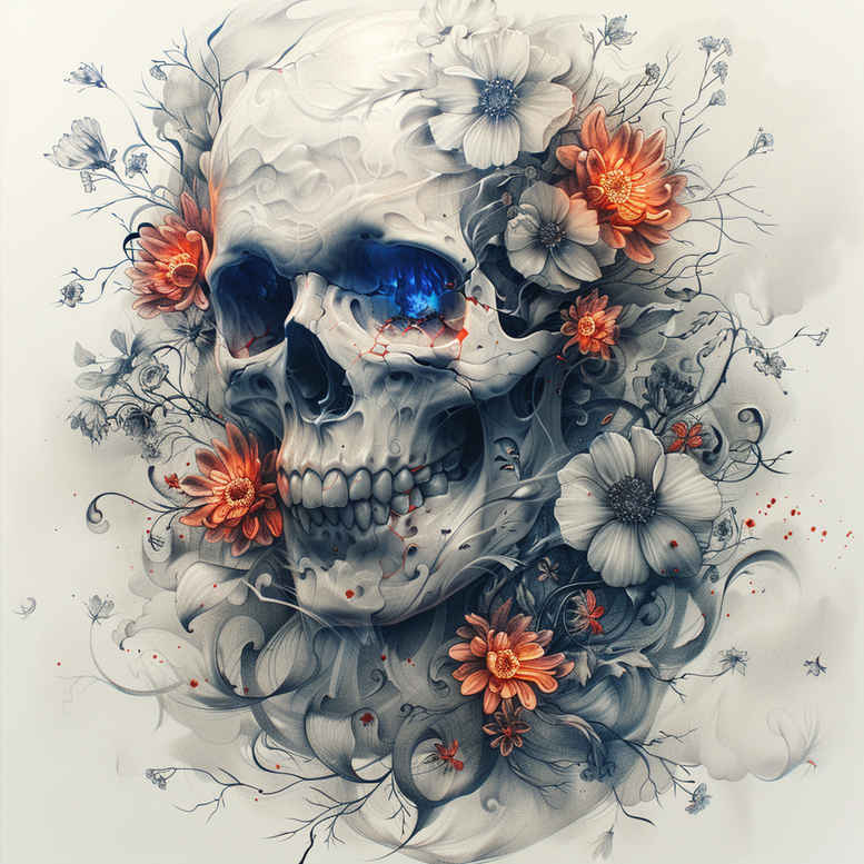 moving-skull-tattoo – tattoo design ideas free ai generated – chained – for-lower-chest – Gallery: skulls-inkby-ai