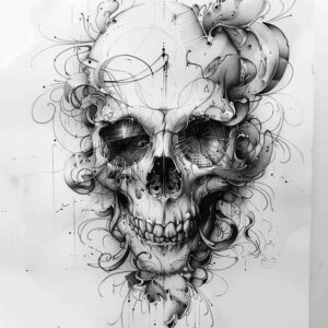 mystery-motif-skull-tattoo – tattoo design ideas free ai generated – whisper – for-behind-ear – Gallery: skulls-inkby-ai