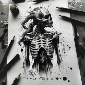 ornament-skull-tattoo – tattoo design ideas free ai generated – bloodcurdling – for-outer-arm – Gallery: skulls-inkby-ai