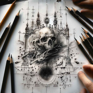 ornamental-detail-skull-tattoo – tattoo design ideas free ai generated – bleak – for-back – Gallery: skulls-inkby-ai