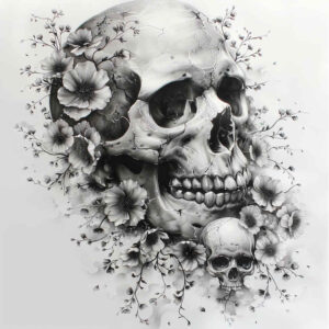 ornamental-detail-skull-tattoo – tattoo design ideas free ai generated – macabre – for-upper-back – Gallery: skulls-inkby-ai