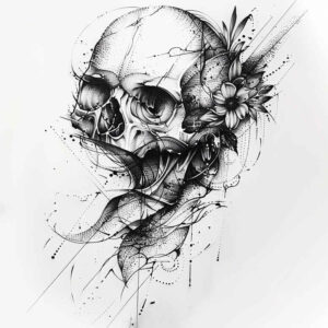 shaded-skull-tattoo – tattoo design ideas free ai generated – broken – for-thigh – Gallery: skulls-inkby-ai