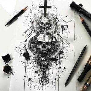 shaded-skull-tattoo – tattoo design ideas free ai generated – gothic – for-calf – Gallery: skulls-inkby-ai