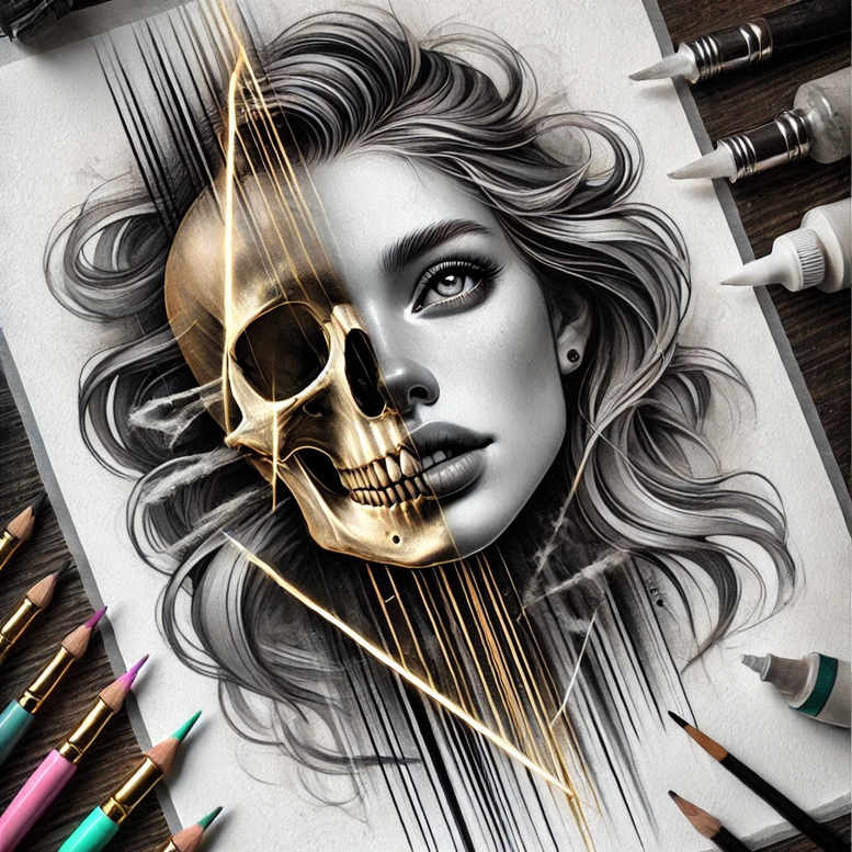 symbolic-meaning-skull-tattoo – tattoo design ideas free ai generated – disturbing – for-behind-ear – Gallery: skulls-inkby-ai
