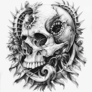 symbolic-skull-tattoo – tattoo design ideas free ai generated – ancient-curse – for-back – Gallery: skulls-inkby-ai