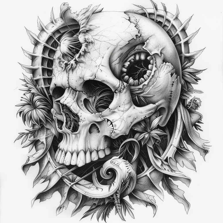 symbolic-skull-tattoo – tattoo design ideas free ai generated – ancient-curse – for-back – Gallery: skulls-inkby-ai