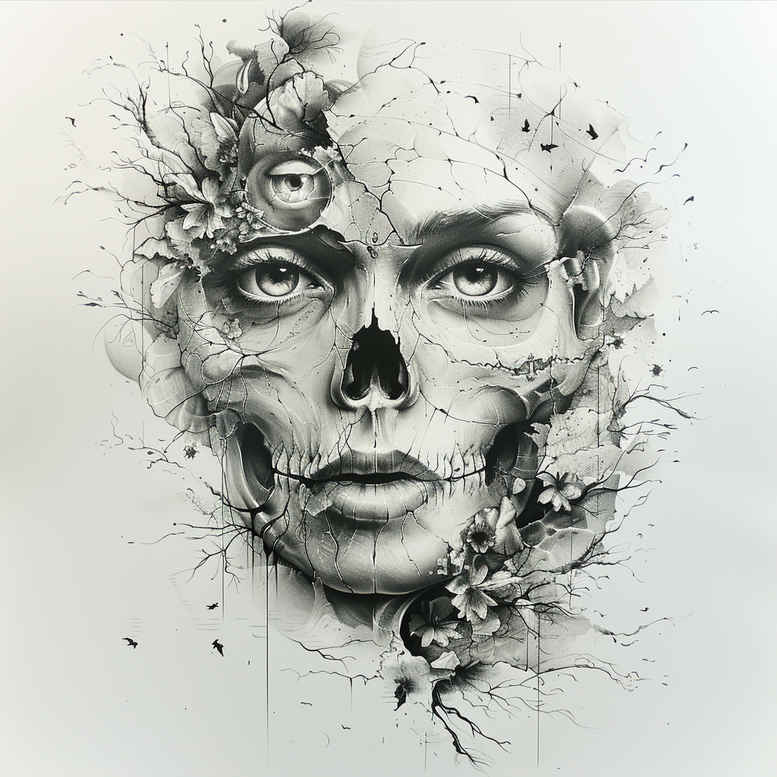 skulls tattoo design ideas Surrealism illusionary decay for ribs