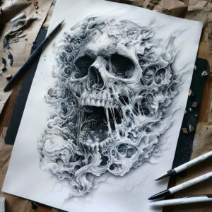 skulls tattoo design ideas layered color decay lines for upper arm