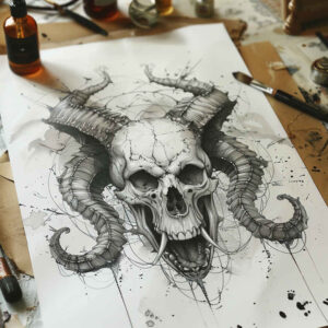 skulls tattoo design ideas Surrealism melting forms grim tone for behind ear