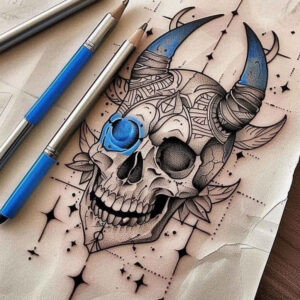 skulls tattoo design ideas illustrative style skull shading for lower thigh