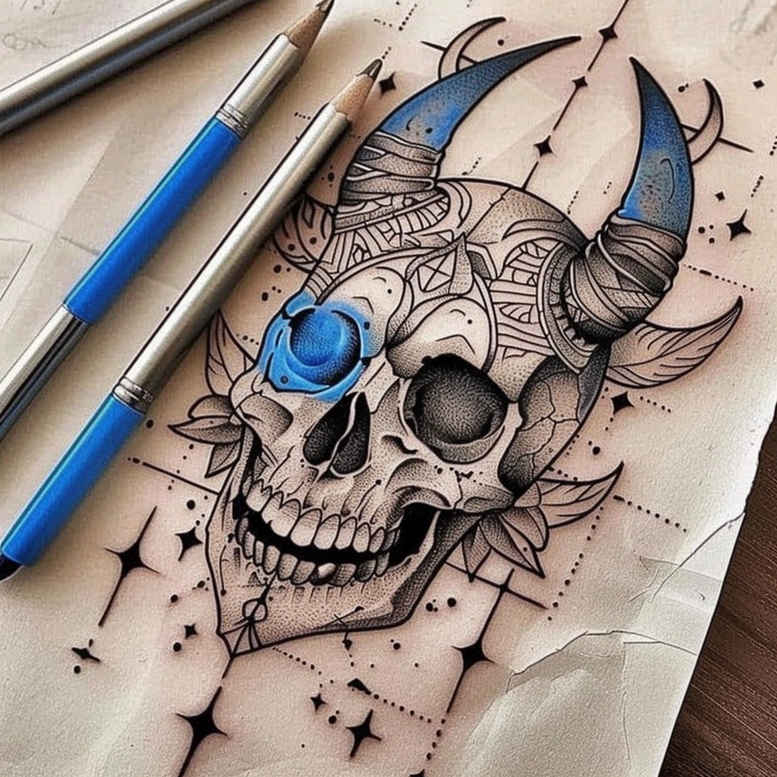 skulls tattoo design ideas illustrative style skull shading for lower thigh