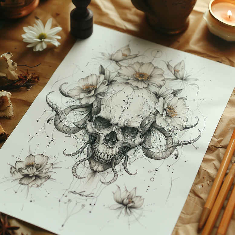 skulls tattoo design ideas Surrealism shimmering forms spiritual end symbolising perseverance