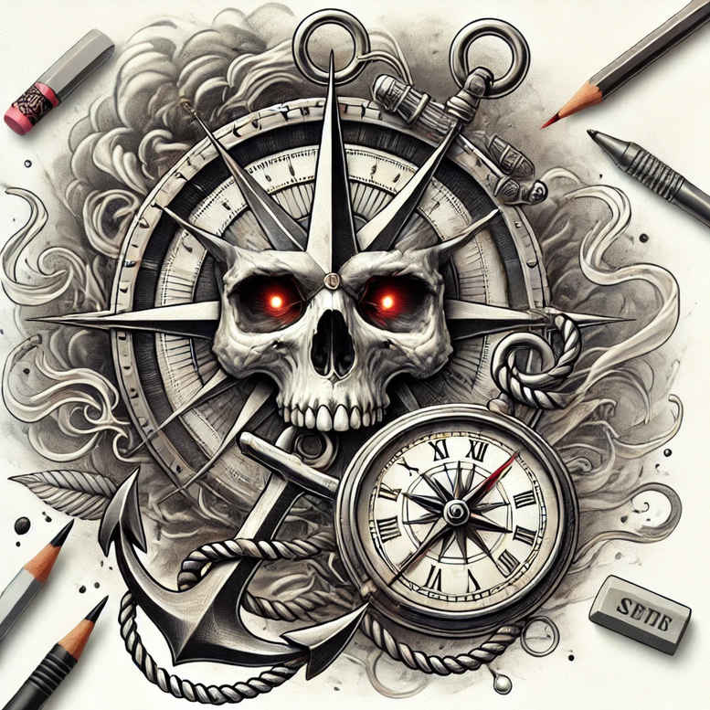 wave-skull-tattoo – tattoo design ideas free ai generated – horror – for-back-of-neck – Gallery: skulls-inkby-ai
