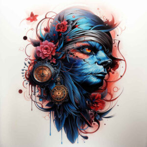 contoured-figure-tattoo – tattoo design ideas free ai generated – sombre – for-neck – Gallery: surrealistic-characters-inkby-ai