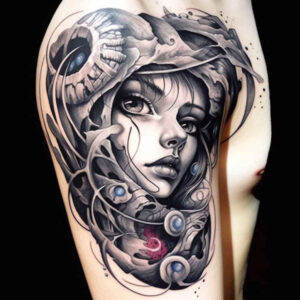 emotion-motif-figure-tattoo – tattoo design ideas free ai generated – possessed – for-scapula – Gallery: surrealistic-characters-inkby-ai