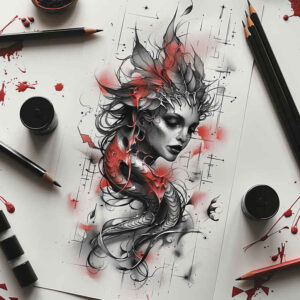 geometric-figure-tattoo – tattoo design ideas free ai generated – haunting – for-wrist – Gallery: surrealistic-characters-inkby-ai