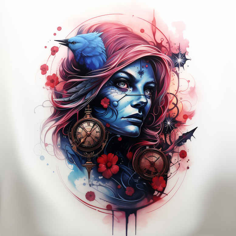 illusion-motif-figure-tattoo – tattoo design ideas free ai generated – creepy – for-temple – Gallery: surrealistic-characters-inkby-ai