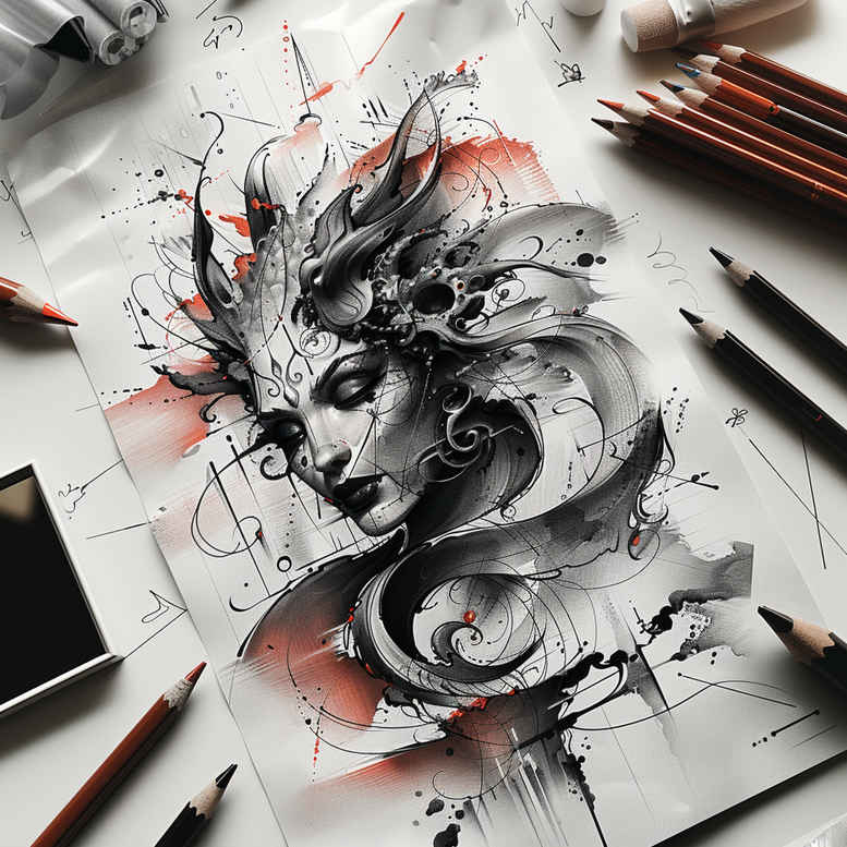 ornamental-detail-figure-tattoo – tattoo design ideas free ai generated – phantom – for-biceps – Gallery: surrealistic-characters-inkby-ai