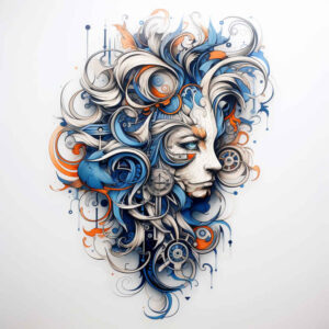 surrealistic-characters tattoo design ideas Neotraditional vivid color conceptual person for collarbone