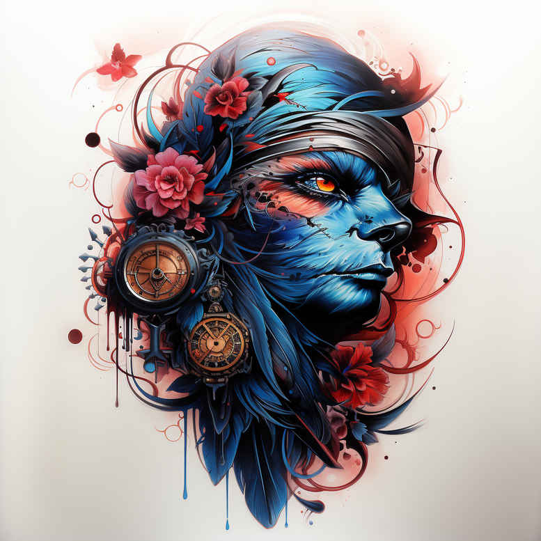 surrealistic-characters tattoo design ideas decorative flourishes dream dweller for collarbone