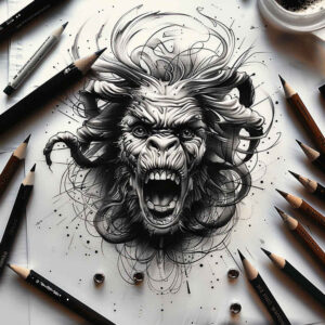 surrealistic-characters tattoo design ideas Surrealism fantastical dual identity symbolising determination