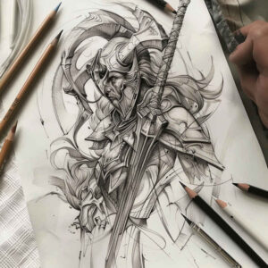 warriors tattoo design ideas defined outlines hero linework for chest