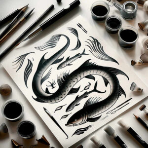 water-animals-with-protection-motif-surrealism-mystical-for-wrist-side – tattoo design ideas free ai generated – Gallery: water-animals-inkby-ai