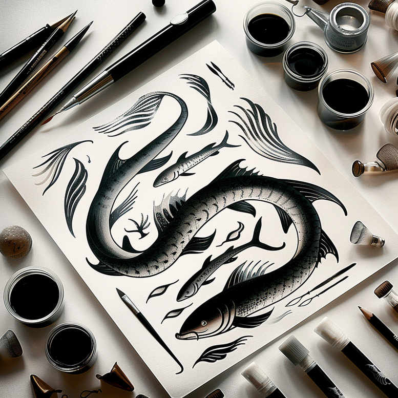 water-animals-with-protection-motif-surrealism-mystical-for-wrist-side – tattoo design ideas free ai generated – Gallery: water-animals-inkby-ai