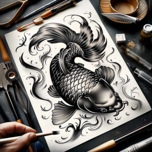 aquarium-animals-neotraditional-precise-lines-for-calf – tattoo design ideas free ai generated – Gallery: water-animals-inkby-ai
