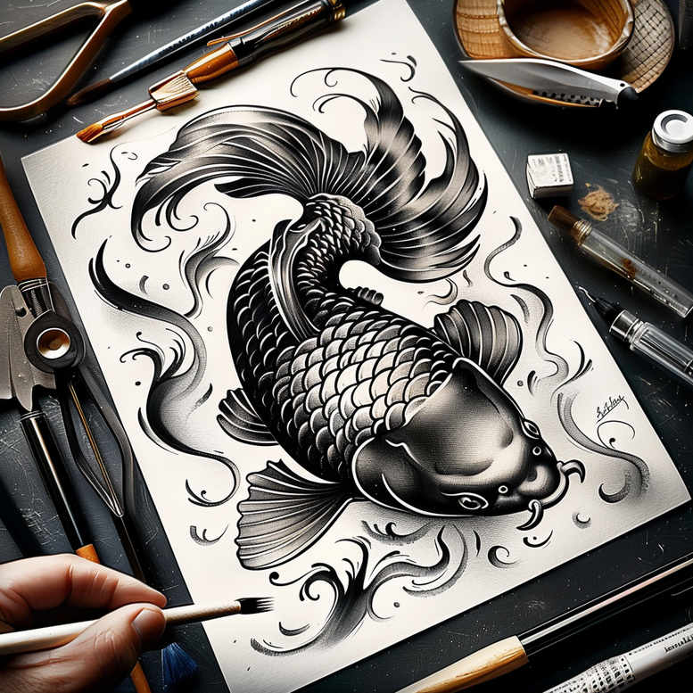 water-animals tattoo design ideas drawing flowing motion courage and power
