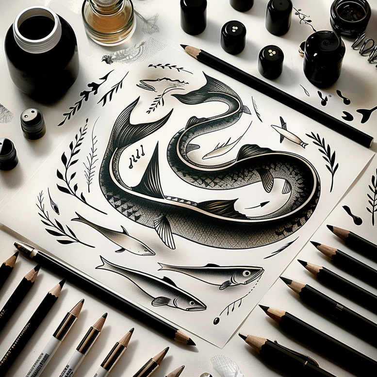sea-creatures-surrealism-symbolic-motifs-for-spine – tattoo design ideas free ai generated – Gallery: water-animals-inkby-ai