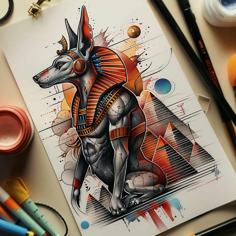 egyptian-anubis-contour-shading-for-heel – tattoo design ideas free ai generated – Gallery: anubis-inkby-ai